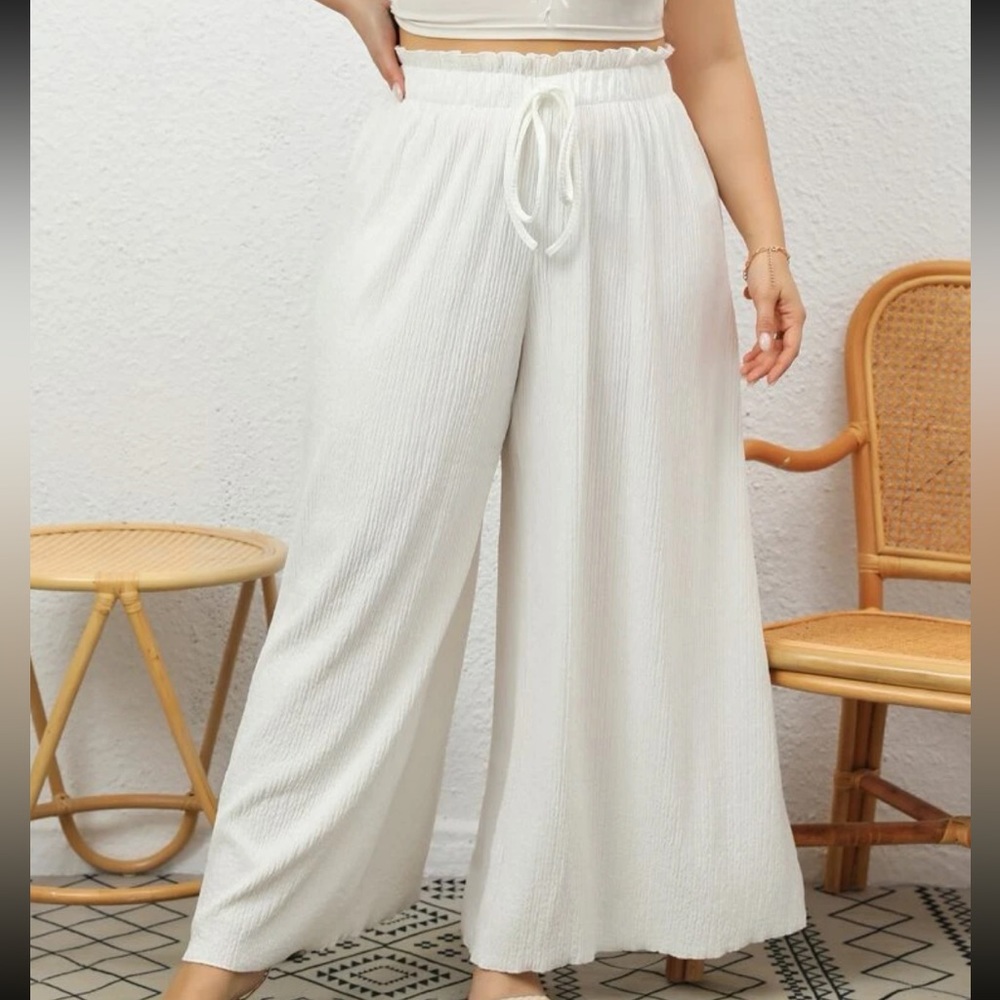 Boho Plus Size High Waist Knot Front Wide Leg Palazzo Pants - Picture 1 of 5